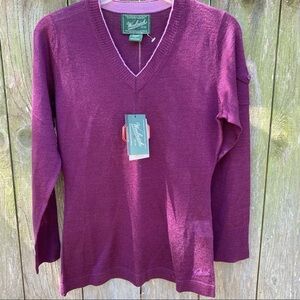 WOOLRICH women’s merino wool long sleeved pullover v neck sweater spring fall